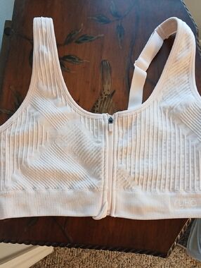 Ryka Light Peach Front-Zip Ribbed Sports Bra